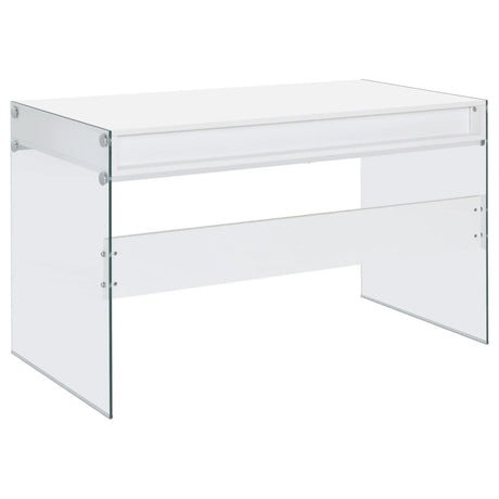 Dobrev Glossy White/Clear 2-Drawer Writing Desk by Coaster at Eve Furniture