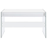 Dobrev Glossy White/Clear 2-Drawer Writing Desk by Coaster at Eve Furniture