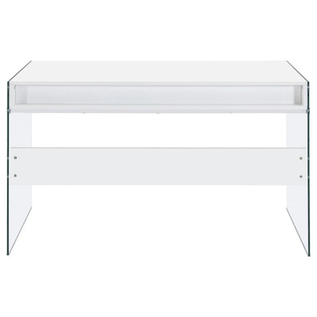 Dobrev Glossy White/Clear 2-Drawer Writing Desk by Coaster at Eve Furniture