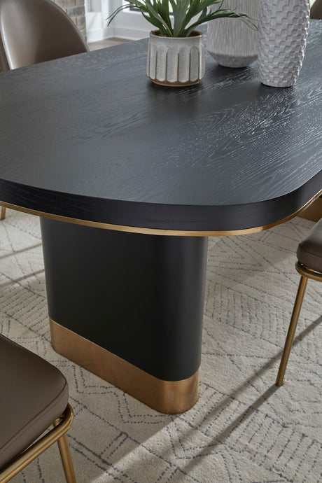 Doheny Black/Brass Wood and Metal Oval Dining Table by Modus Furniture at Eve Furniture