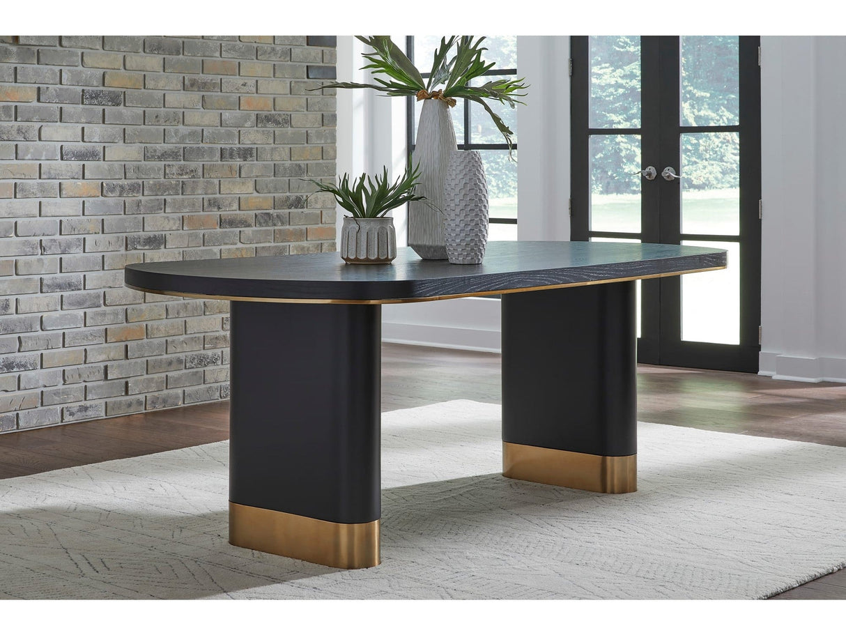 Doheny Black/Brass Wood and Metal Oval Dining Table by Modus Furniture at Eve Furniture