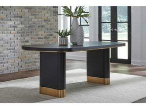 Doheny Black/Brass Wood and Metal Oval Dining Table by Modus Furniture at Eve Furniture