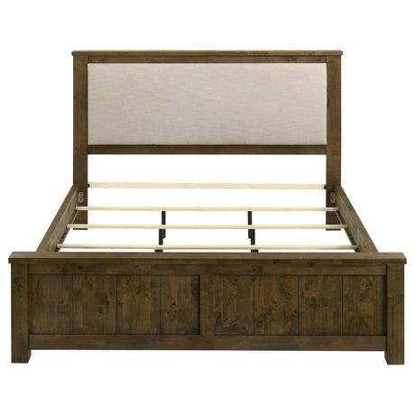 Doherty Rustic Brown Eastern King Linen Upholstered Panel Bed by Coaster at Eve Furniture