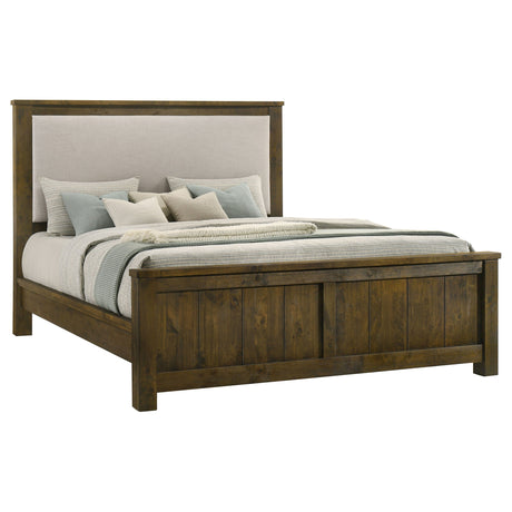 Doherty Rustic Brown Eastern King Linen Upholstered Panel Bed by Coaster at Eve Furniture
