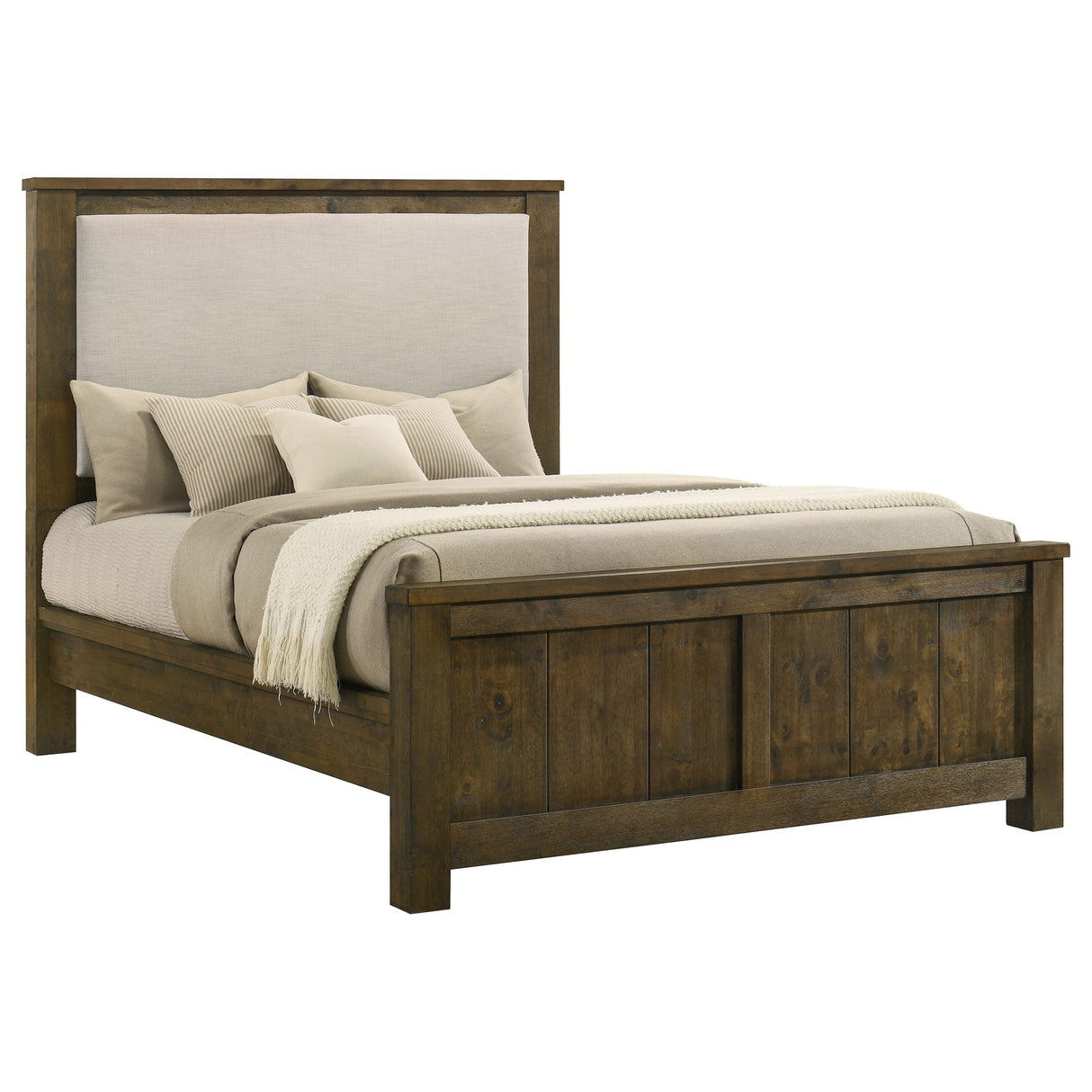 Doherty Rustic Brown Queen Linen Upholstered Panel Bed by Coaster at Eve Furniture