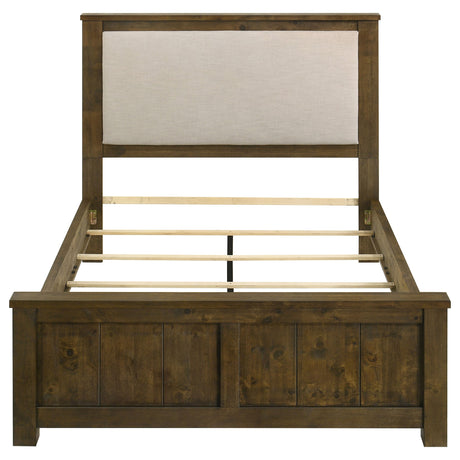 Doherty Rustic Brown Queen Linen Upholstered Panel Bed by Coaster at Eve Furniture