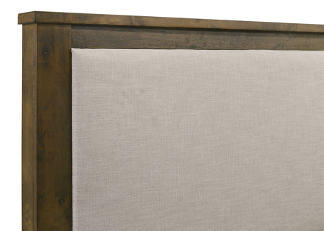 Doherty Rustic Brown Queen Linen Upholstered Panel Bed by Coaster at Eve Furniture