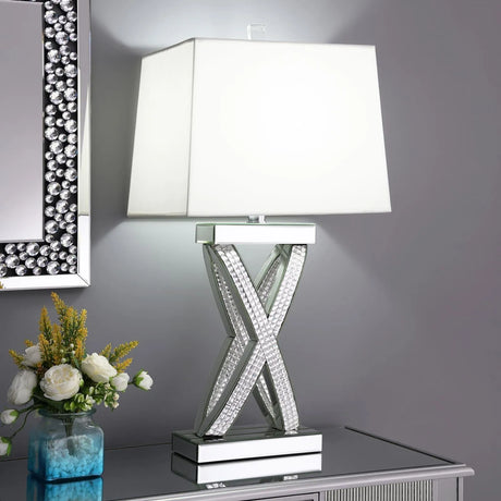 Dominick White and Mirror Table Lamp with Rectange Shade by Coaster at Eve Furniture