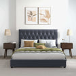 Donald Mid Century Modern Grey Velvet Platform Bed King by Ashcroft Furniture at Eve Furniture