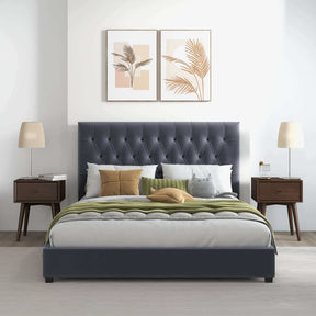 Donald Mid Century Modern Grey Velvet Platform Bed King by Ashcroft Furniture at Eve Furniture