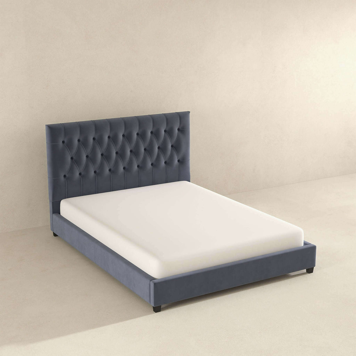 Donald Mid Century Modern Grey Velvet Platform Bed Queen by Ashcroft Furniture at Eve Furniture