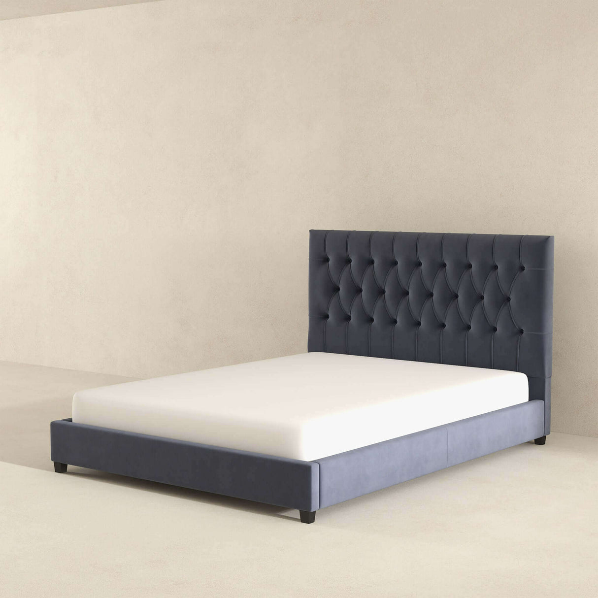 Donald Mid Century Modern Grey Velvet Platform Bed Queen by Ashcroft Furniture at Eve Furniture