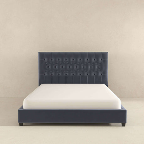 Donald Mid Century Modern Grey Velvet Platform Bed Queen by Ashcroft Furniture at Eve Furniture