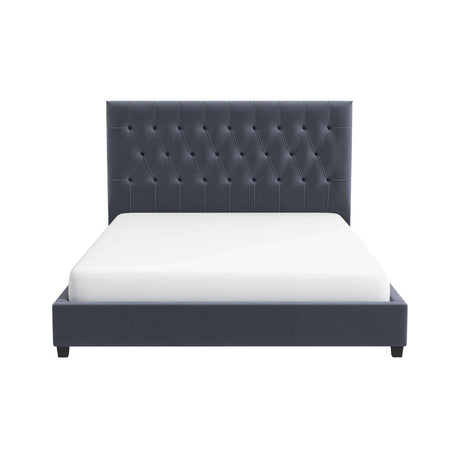 Donald Mid Century Modern Grey Velvet Platform Bed Queen by Ashcroft Furniture at Eve Furniture