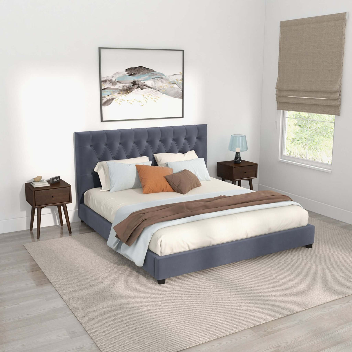 Donald Upholstered Platform Bed King / Grey