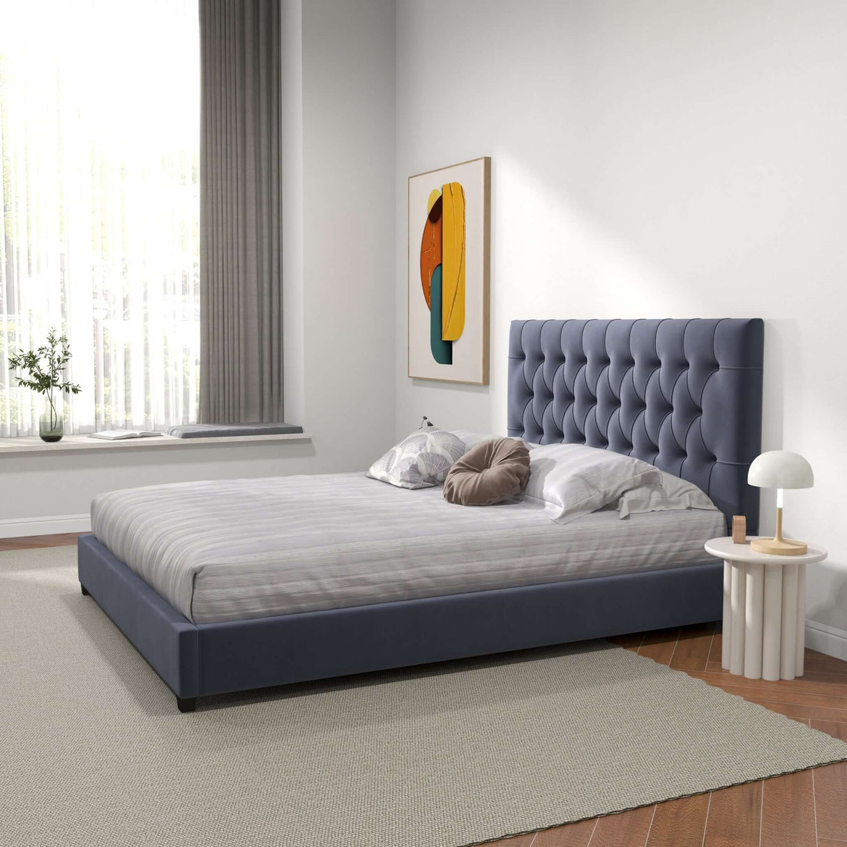 Donald Upholstered Platform Bed King / Grey