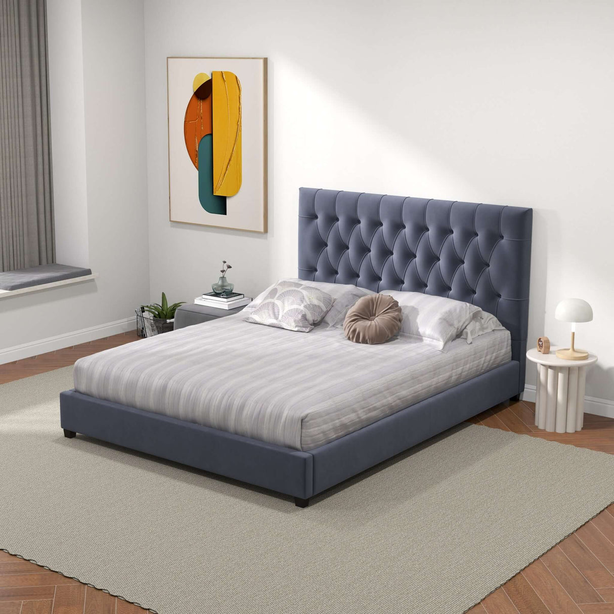 Donald Upholstered Platform Bed Queen / Grey