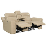 DONCELLA DUAL-POWER LEATHER CONSOLE LOVESEAT