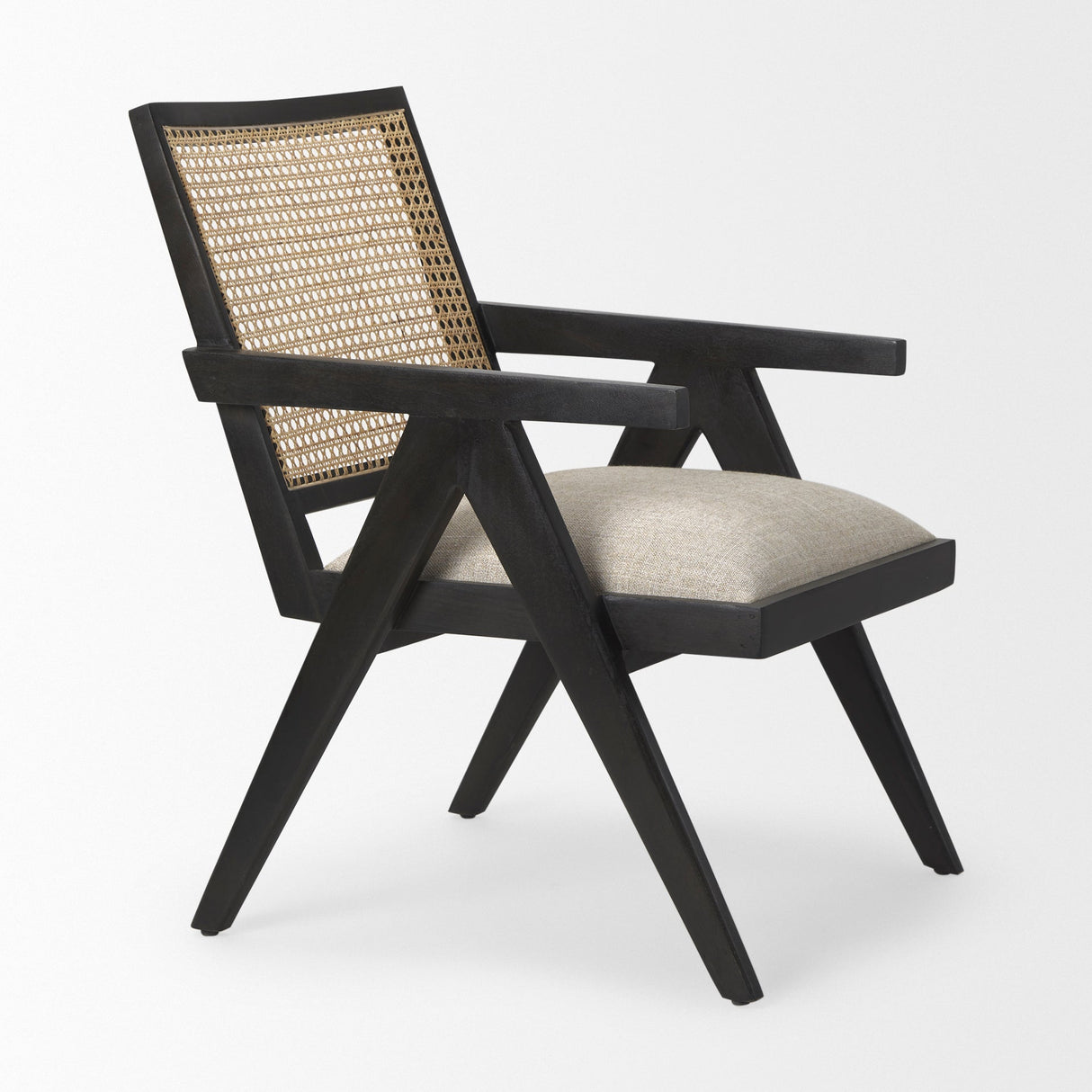 Donna Black Wood Cane-Back w/ Beige Upholstered Seat Dining Chair by Mercana at Eve Furniture