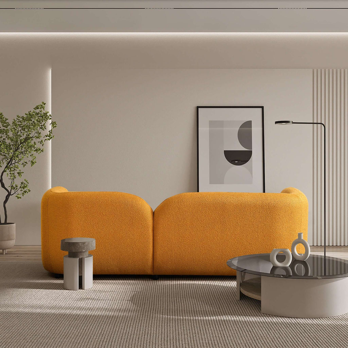 Donna Japandi Style Boucle Sofa Dark Yellow
