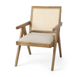 Donna Light Brown Wood Cane-Back w/ Beige Upholstered Seat Dining Chair by Mercana at Eve Furniture