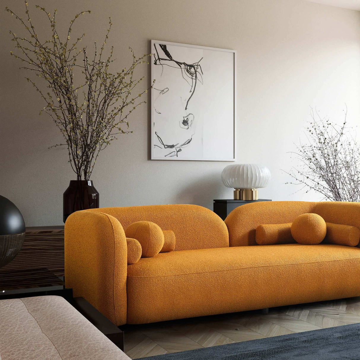 Donna Yellow Japandi Style Boucle Sofa by Ashcroft Furniture at Eve Furniture