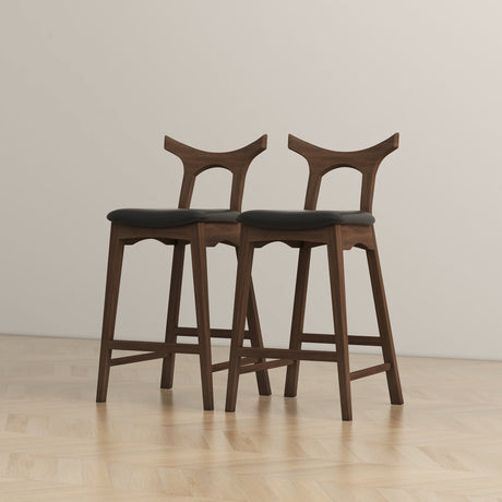 Dorane Solid Wood Frame Black Pu Leather Upholstered Bar Stool - Set of 2 by Ashcroft Furniture at Eve Furniture
