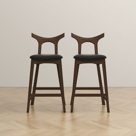 Dorane Solid Wood Frame Black Pu Leather Upholstered Bar Stool - Set of 2 by Ashcroft Furniture at Eve Furniture