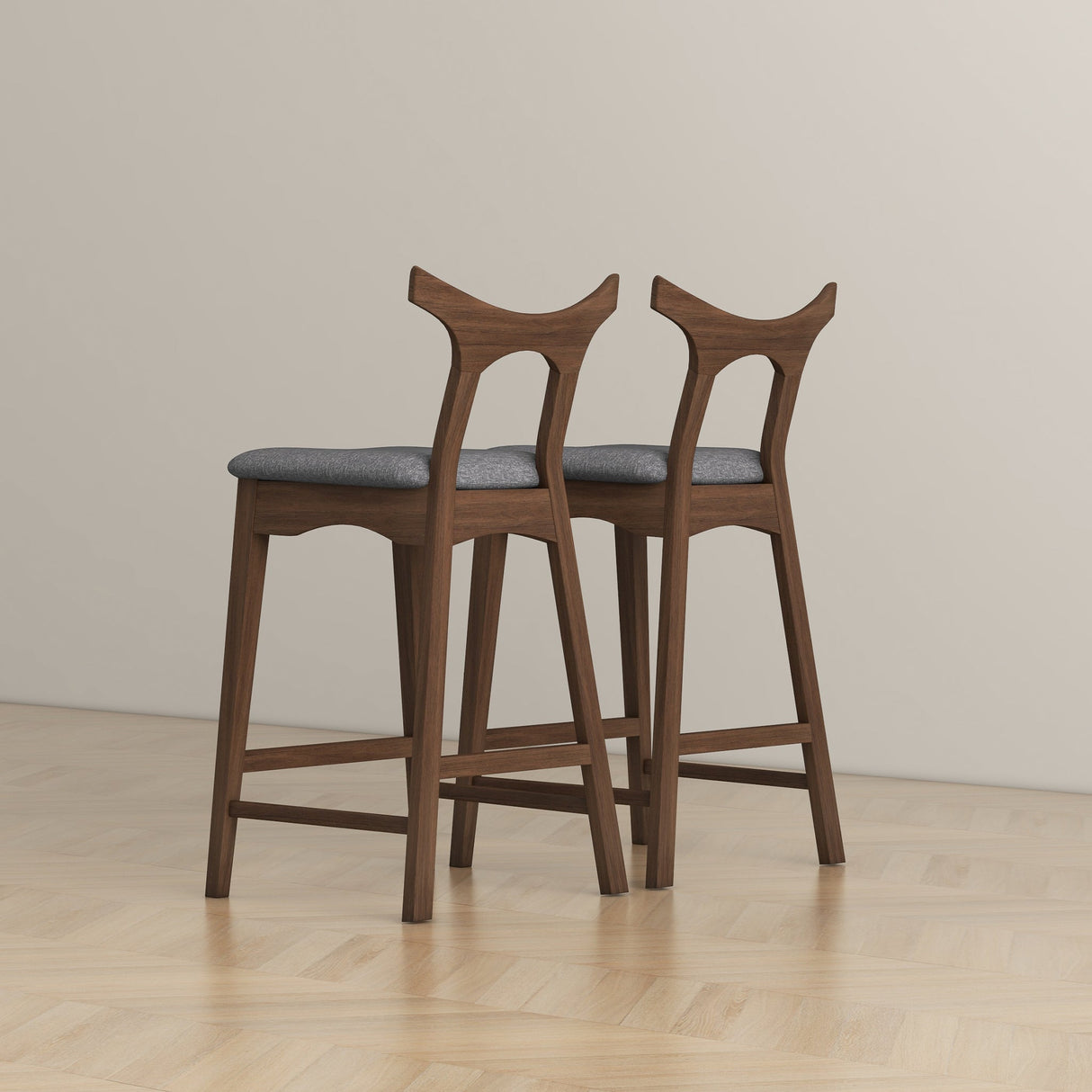 Dorane Solid Wood Frame Grey Fabric Upholstered Bar Stool - Set of 2 by Ashcroft Furniture at Eve Furniture