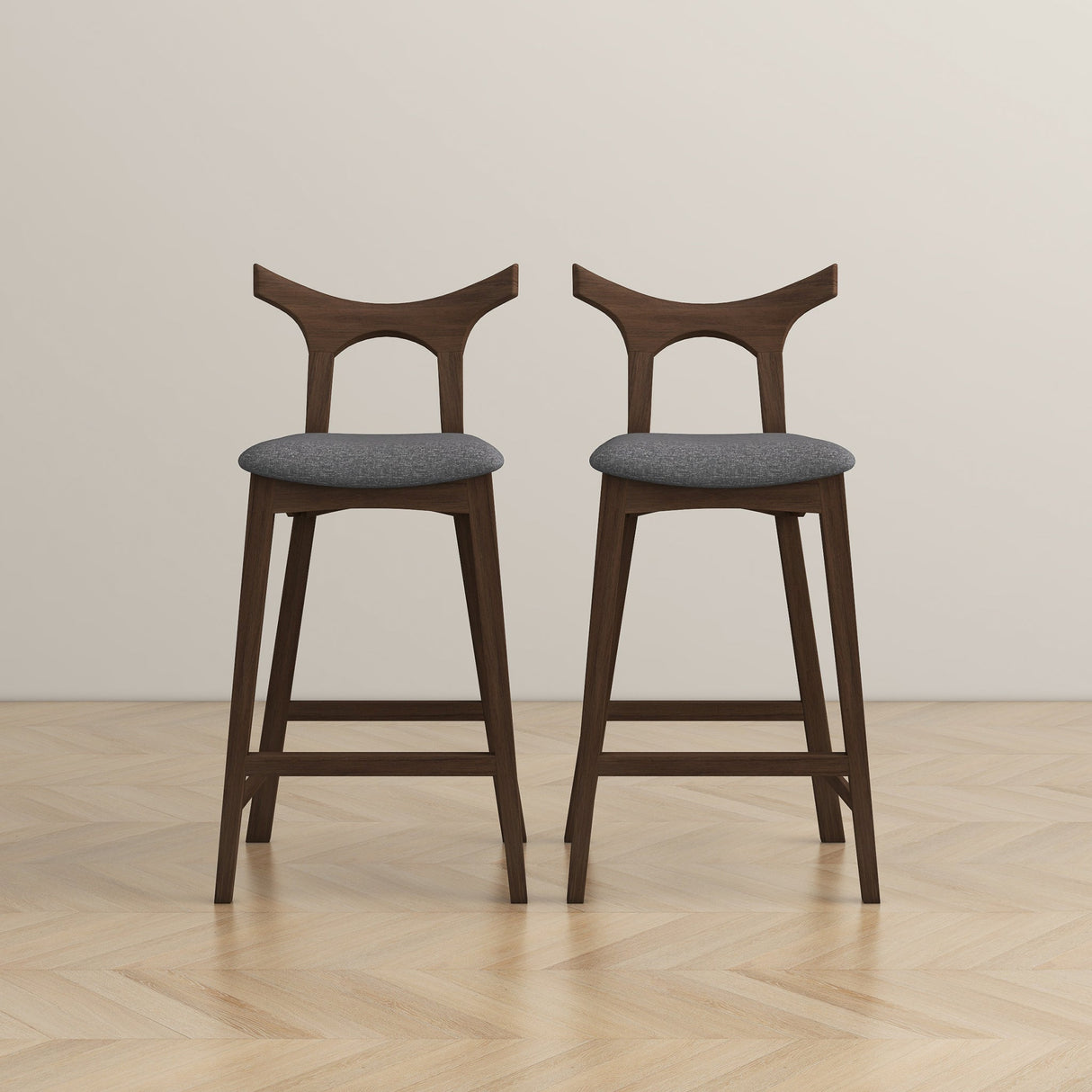 Dorane Solid Wood Frame Grey Fabric Upholstered Bar Stool - Set of 2 by Ashcroft Furniture at Eve Furniture