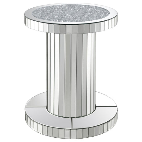 Dorielle Mirror Crystal Inlay Round Top Accent Table