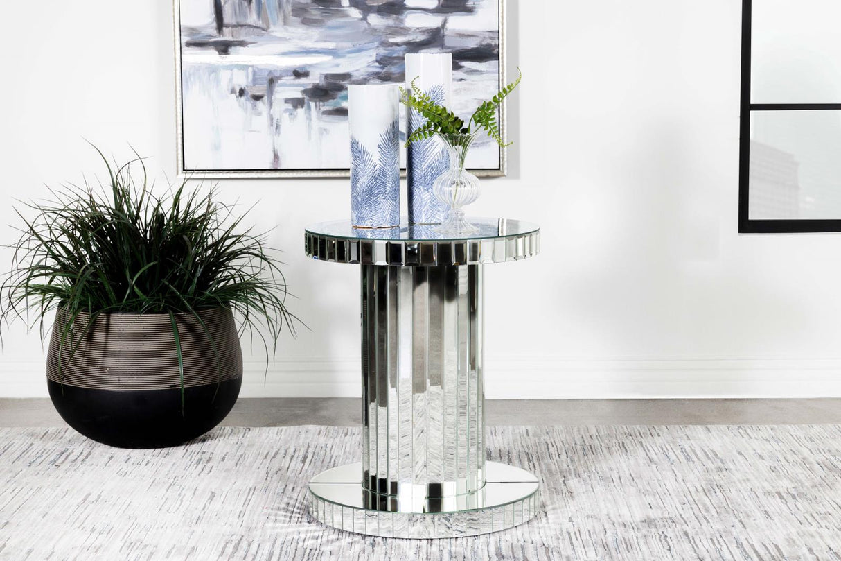 Dorielle Mirror Crystal Inlay Round Top Accent Table