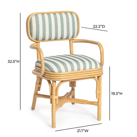 Dorine Striped Performance Linen & Rattan Dining Armchair by TOV Furniture at Eve Furniture