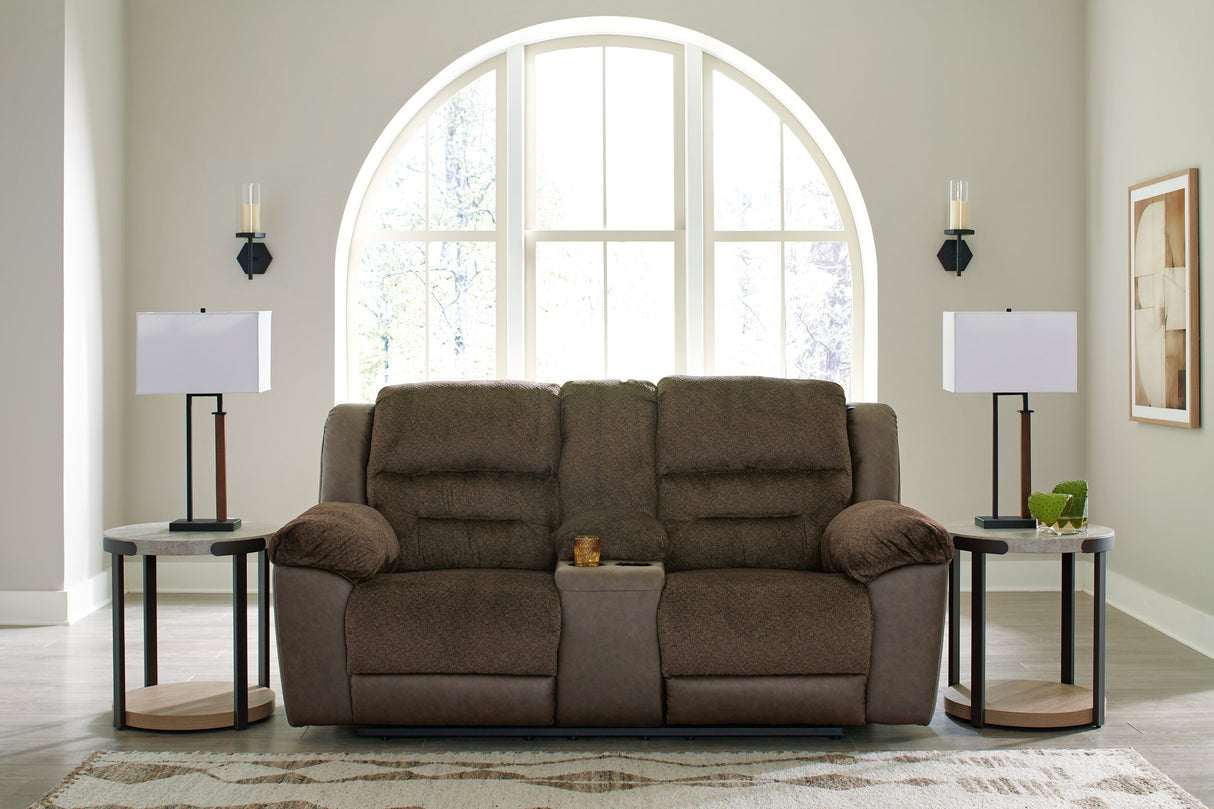 Dorman Chocolate Reclining Loveseat with Console