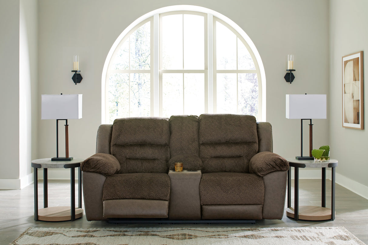 Dorman Chocolate Reclining Loveseat with Console