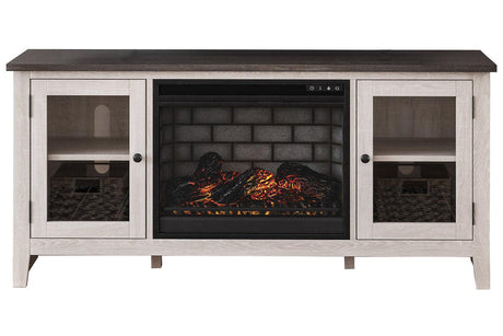 Dorrinson Two-tone 60" TV Stand with Electric Fireplace by Ashley at Eve Furniture