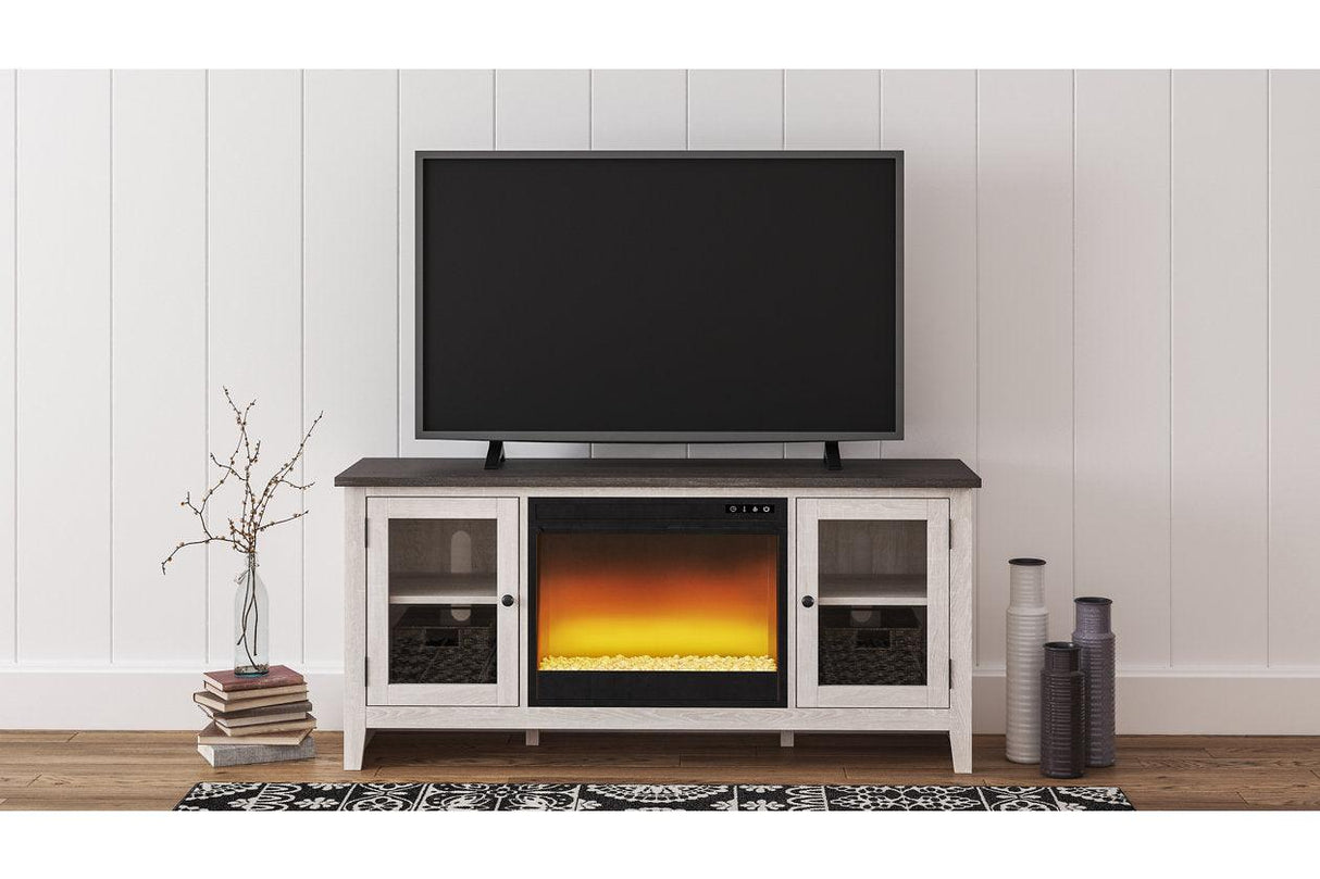 Dorrinson Two-tone 60" TV Stand with Electric Fireplace by Ashley at Eve Furniture
