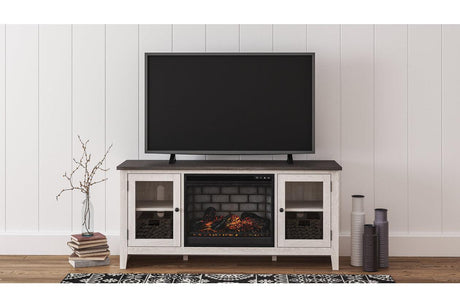 Dorrinson Two-tone 60" TV Stand with Electric Fireplace by Ashley at Eve Furniture