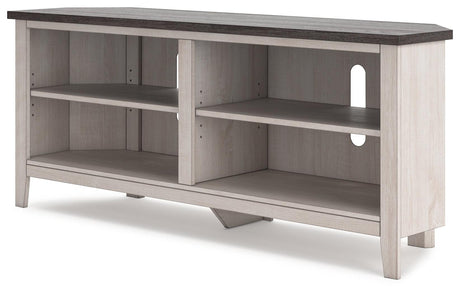 Dorrinson Two-tone Corner TV Stand by Ashley at Eve Furniture