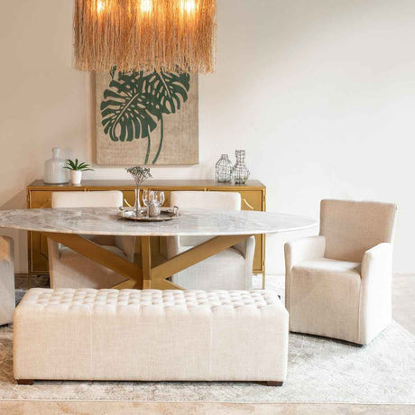 D'Orsay 59" Upholstered Bench in Beige Linen by Home Trends & Design at Eve Furniture