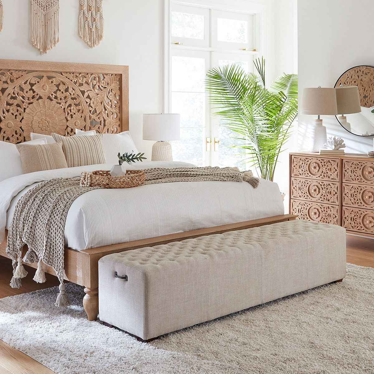 D'Orsay 79" Upholstered Bench in Beige Linen