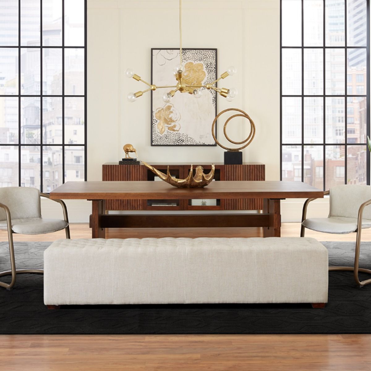 D'Orsay 79" Upholstered Bench in Beige Linen