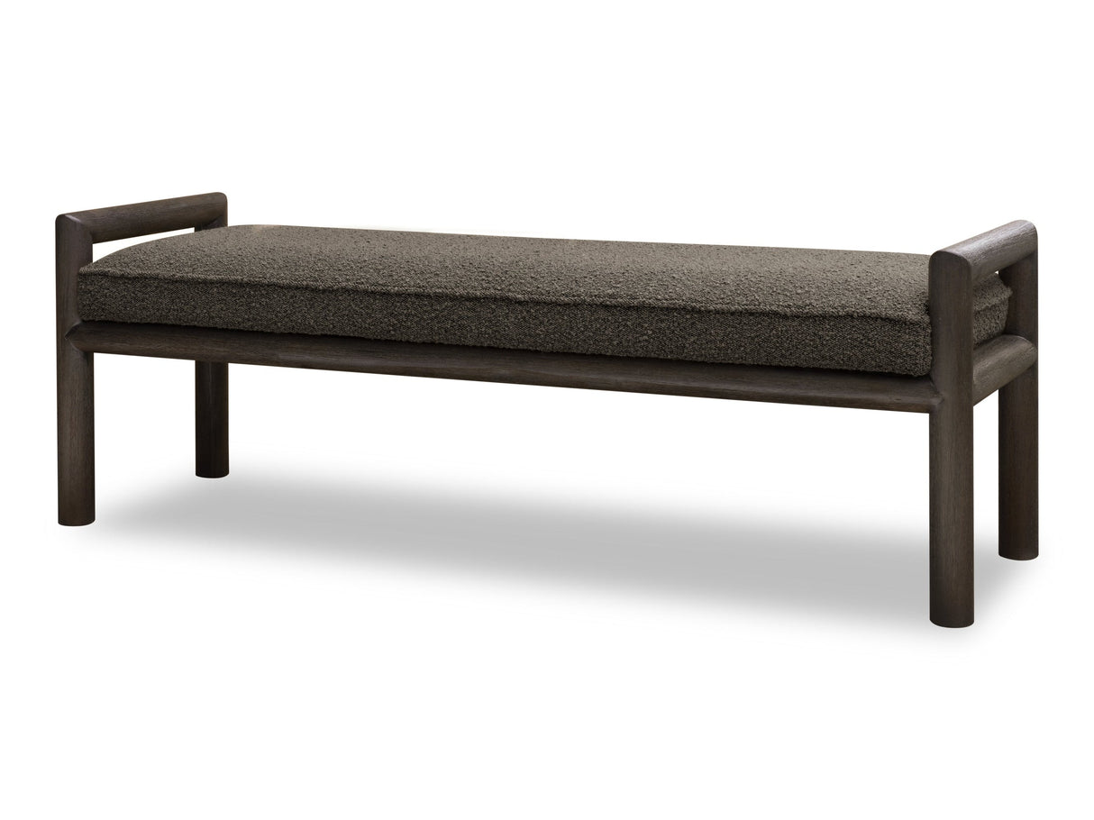 Dorsey Boucle Upholstered Wooden Bench in Basalt Grey and Pumpernickel by Modus Furniture at Eve Furniture