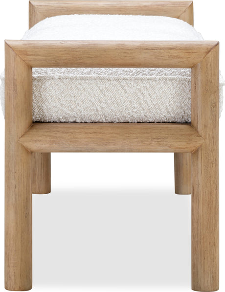 Dorsey Granola/Ricotta Boucle Upholstered Wooden Bench by Modus Furniture at Eve Furniture