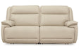 Double Deal Almond 2-Piece Power Reclining Loveseat Sectional by Ashley at Eve Furniture