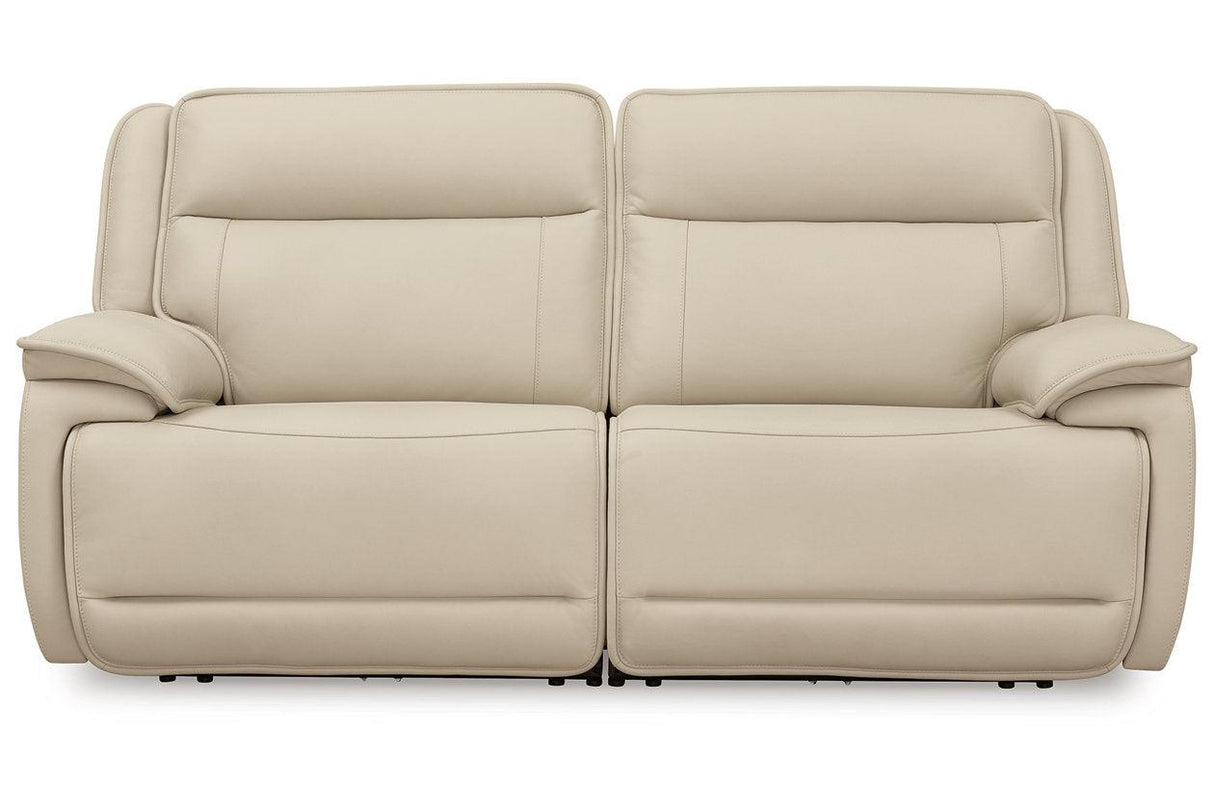 Double Deal Almond 2-Piece Power Reclining Loveseat Sectional by Ashley at Eve Furniture