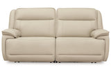 Double Deal Almond 2-Piece Power Reclining Loveseat Sectional by Ashley at Eve Furniture