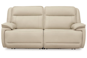 Double Deal Almond 2-Piece Power Reclining Loveseat Sectional by Ashley at Eve Furniture