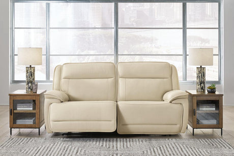 Double Deal Almond 2-Piece Power Reclining Loveseat Sectional by Ashley at Eve Furniture