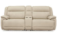 Double Deal Almond 2-Piece Power Reclining Loveseat Sectional with Console by Ashley at Eve Furniture